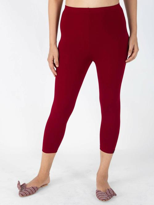 Indian Flower Women Maroon Capri Leggings
