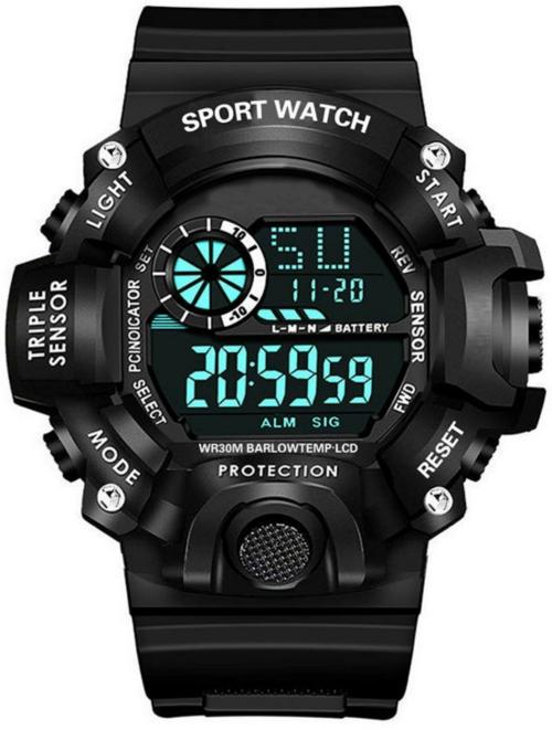 Trex Alarm Stop Led Light Water and Shock Resistant Sports Digital Watch Black Dial Black Strap for Men