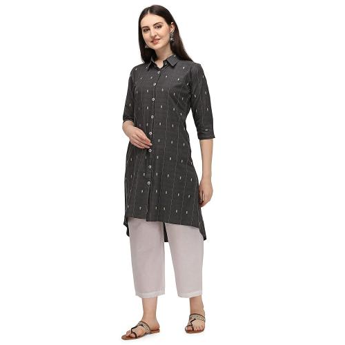 RGHT Women Grey Cotton Butti Round Cut Kurti