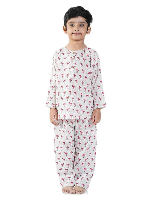 Chheent Pink Flamingo All Over Print Cotton Comfortable Sleep Night Suit For Boys And Girls (3-4 Years)