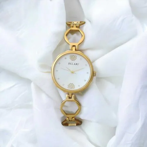 BELARI Ladies Watch golden Dial metal Case And metal Chain , Latest Design Analog Display Ladies white Watch