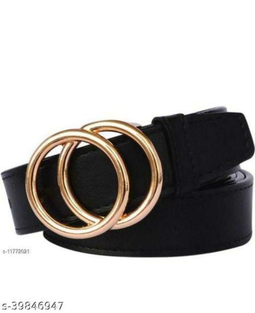 SHINE STYLE Women's Stylish Gold Double Ring Buckle Lather Belt Pack of 1(Black) waist-30