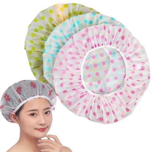 DJ FINDER Shower Cap Set of 3 for Women, Reusable Waterproof Elastic Eva Free-Size Bathroom Shower Caps - For Homes, Spas, Salons, Hair Treatment, Beauty Parlors (Multicolored and Multi-design)