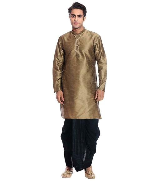 ethluxis Mens Peru Solid Dupion Silk Kurta Dhoti Pant Set, 38
