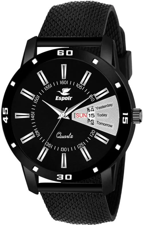 Espoir Men Black Dial Black Strap Analog Watch