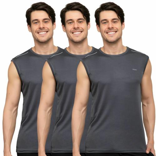 Xohy Men Gym Tank Tops Sports Sleeveless Vest Pack of 3 - Dark Grey