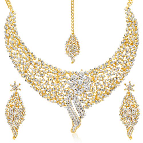 Sukkhi Splendid Gold Plated Austrian Diamond Choker Necklace Set for Women