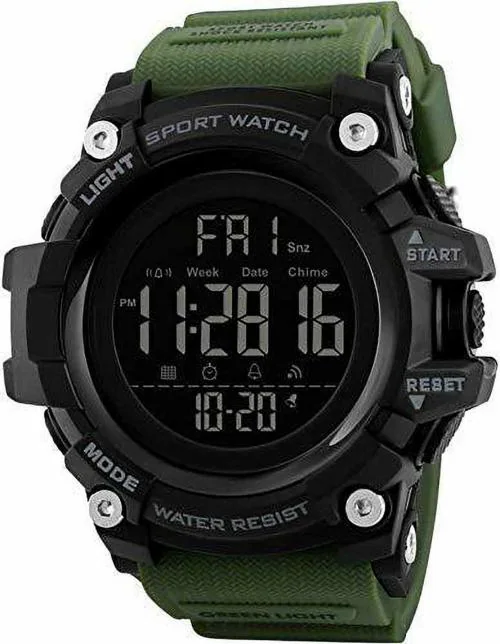 SKMEI Analog and Digital Wrist Watch Black Dial Green Strap for Men - (WATCH-01)
