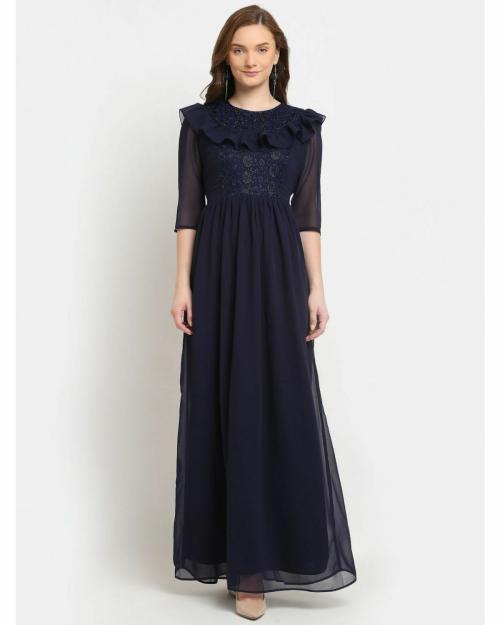 La Zoire Lace Yoke Ruffled Maxi Dress
