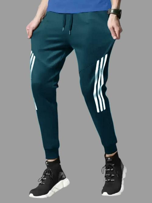 ANUSH FASHION Men Teal, White Striped Polyester Track Pants (XL)