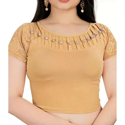 SHREEJIIH Round Neck Women Golden Blouse