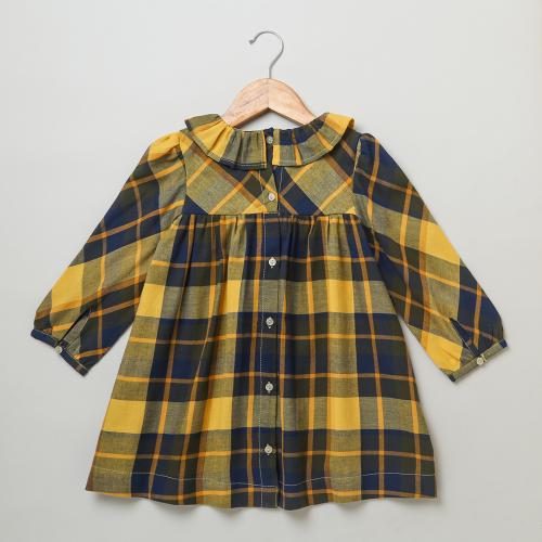 Sweet Lime By AS Yellow Long Sleeves Plaid Flannel Dress