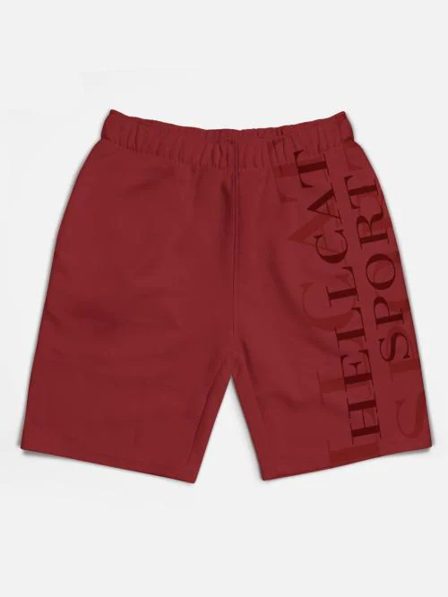 HELLCAT Boys Maroon Cotton Blend Typographic Single Shorts