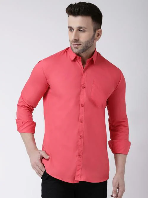 hangup Men Red Solid 100% Cotton Shirt