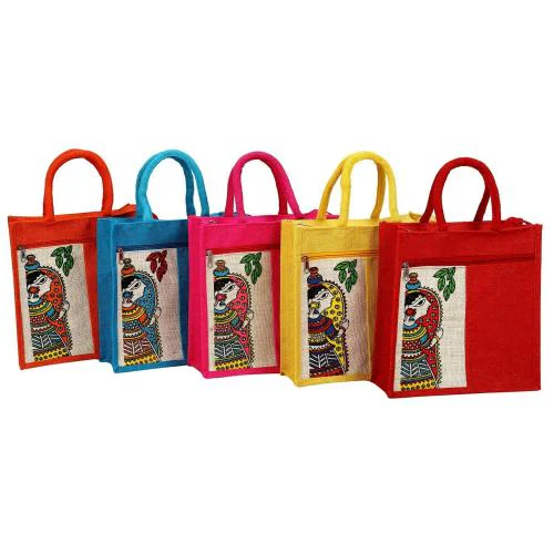 SB BAGS Jute / Shopping Bag / Shopping Bag // Shopping Bag Grocery Bag With Zip Closure (Pack Of 5)