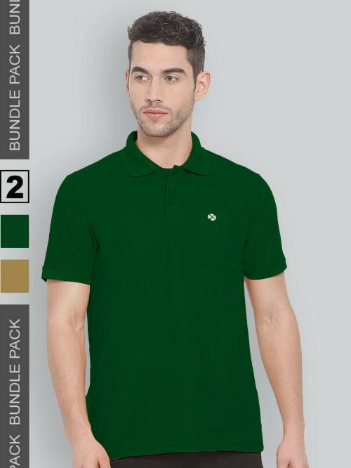 Lux Nitro Combo Pack Pocket Polo T-shirt For Men(Bottle Green & Mouse)