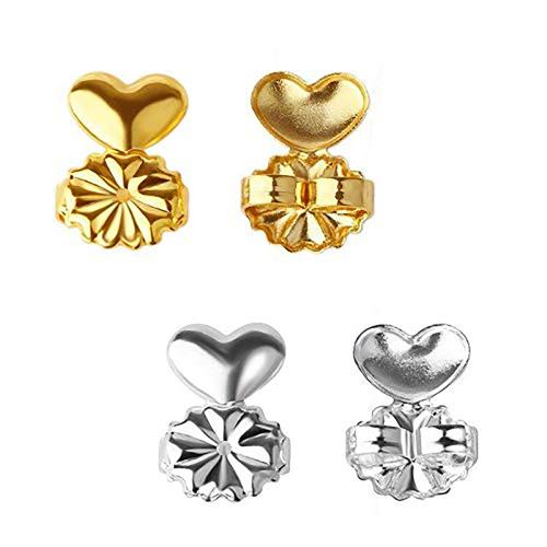 Yellow Chimes Gold Plated Lobe Lifts Support Back Ear Lifter Heart Shape Western Stud Earrings Silver for Girls and Women (Pack of 2)