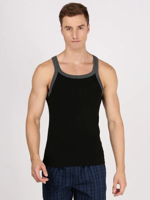 Jockey US27 Men's Black Solid Cotton Sleeveless Vest