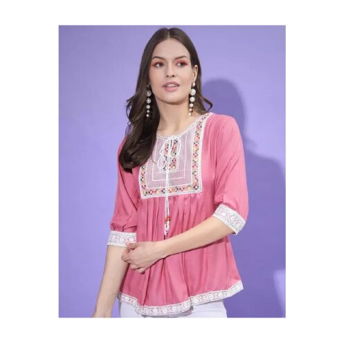 Belakiz Stylish & Fancy Design Pink Rayon Top For Women