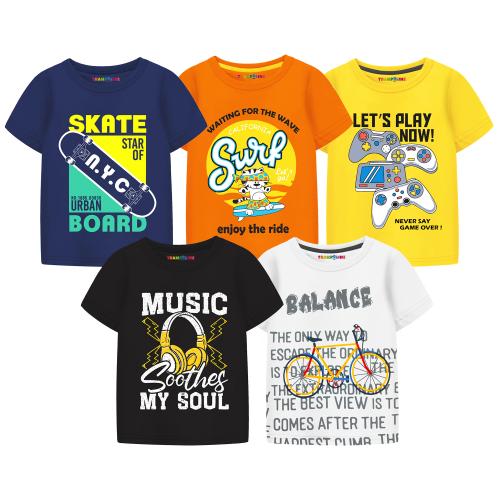 Trampoline Boys Pack of 5 Printed Cotton T-shirts