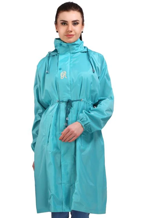 Real Scooty Coat Zipper & Snap Reversible Long Raincoat | Full Length for Women | Heavy Waterproof Rainwear | Portable Rain Suit (XL, Sea Green)
