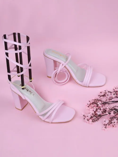 Dchica Lace Up Block Heel Sandal In Baby Pink Colour For Kids
