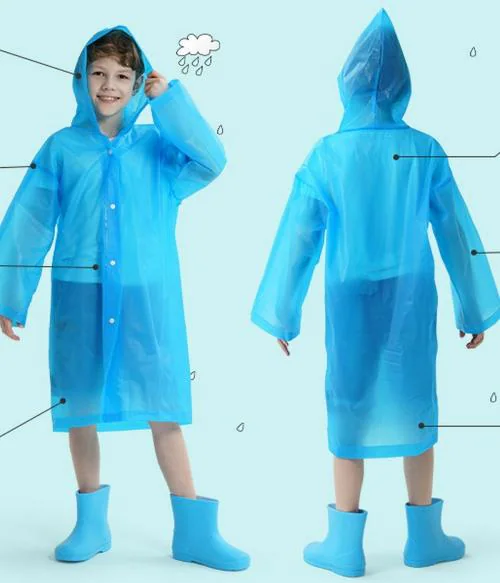 INFISPACE Kid's Reusable EVA Rain Poncho Raincoat| Rain Jackets Long with HoodEva Boys Blue G Color Raincoat pack of 1