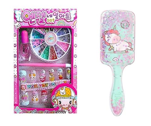 Jellify Mini Nail Art Set with Artificial Nails with Unicorn Glitter Star Hair Comb For Kids
