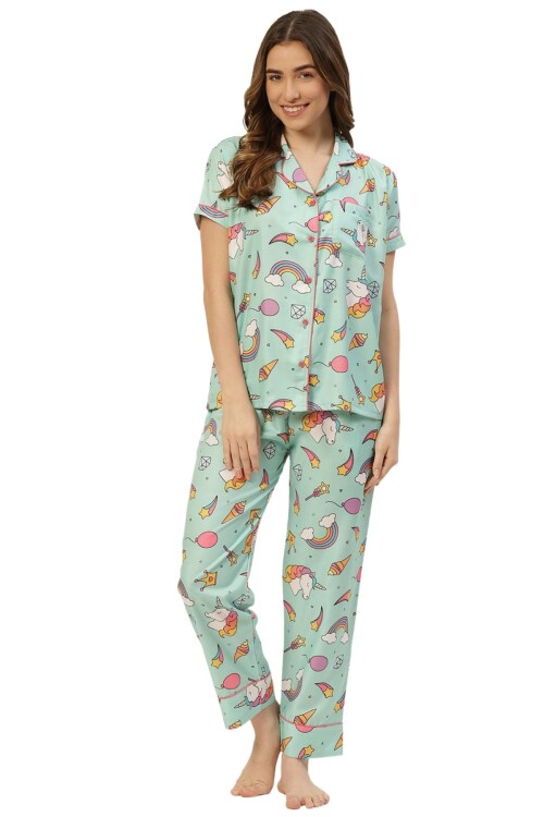 Fasense Women Cotton Unicorn Top & Pyjama Set