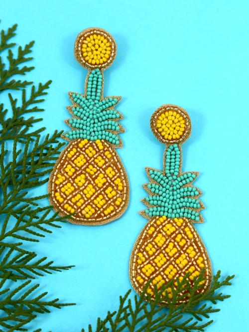 Crunchy FashionGreen & Yellow Pineapple Dangler Earrings
