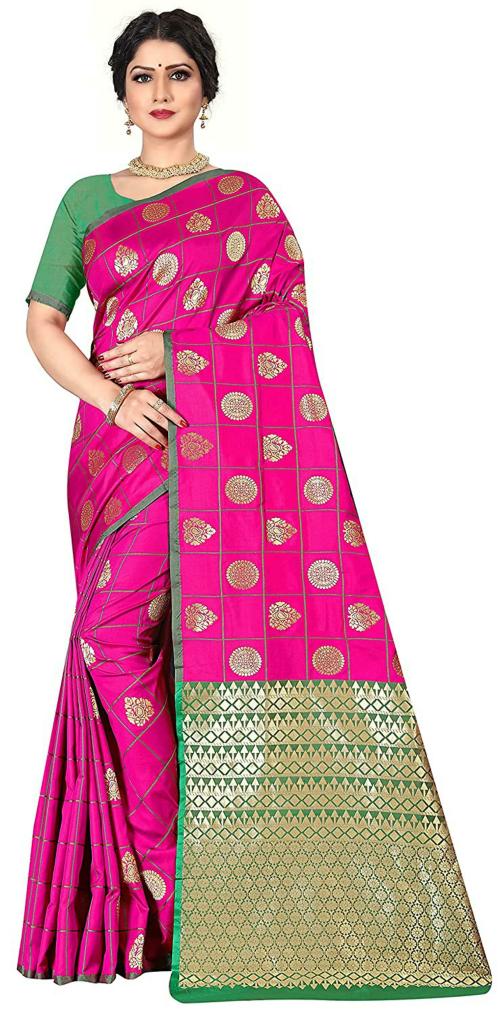 Sugathari Women Multicolor Woven Silk Blend Single Saree