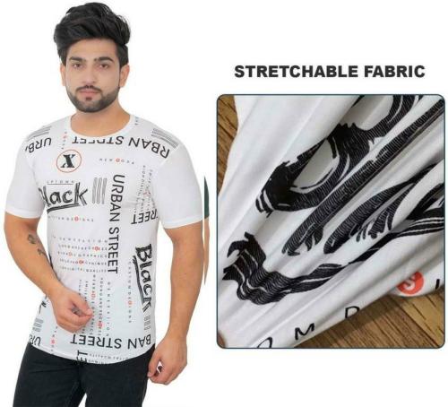 E-MAX Men White Printed Cotton Blend T-shirt - M