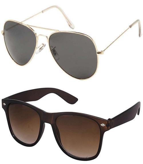 Younky Combo of Stylish Aviator & Wayfarer Sunglasses for Men And Women |SPP022-129|Brown| - with Box