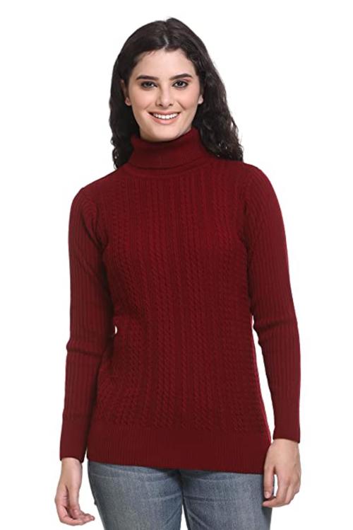 Godfrey Women Maroon Acrylic Blend Turtle Neck Sweater - L