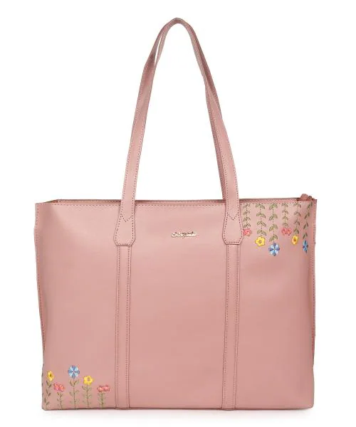 Buy Black Spade Pink Laptop Tote Bag with Floral Embroidery Online at