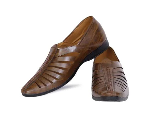 VINET Party Wear Designer Nagra Ethnic Jutti Loafers for Men(BROWN)