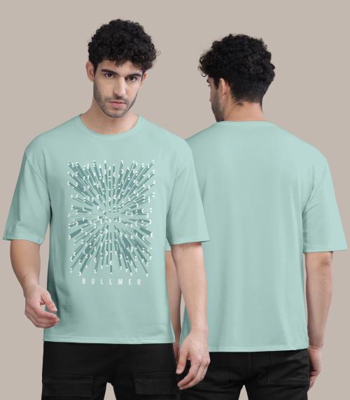 BULLMER Oversized Neo Mint Green Front Printed / Colourblock Baggy / Oversized Tshirt for Men