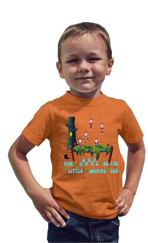 Thebabyshark Unisex Toddler Orange Five Little Monkeys Printed Cotton Round Neck T-Shirt (1-2 Years) Size 22