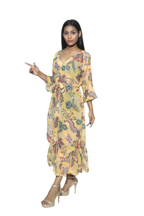 RAVI RAJORIA Georgette Digital Printed Beach Wear Designer Kaftan Multicolored Free Size for Women CIXA-4-XXL