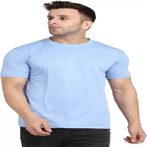 INDIZO Half Sleeve Solid Round Neck Polyester Tshirt For Men | Light Blue Colour | Size L - 40 | Pack of 1