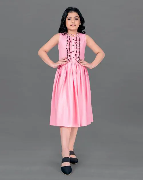Fashion Dream Girls Pink Solid Rayon Frock | Dresses | Kids Wear | Girls Dress | Kids Dress | Frock | Frock Girls | Girls Frock | Dresses For Girls | Kids Girl Dress | Frock For Girls