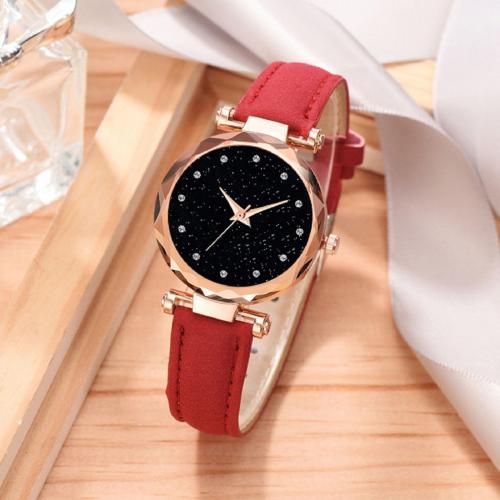 ILOZ New Collection Latest Red Diamond Dial & Leather Strap Premium Quality Designer Fashion Wrist Analog Watch Girls best Analog Watch - For Women