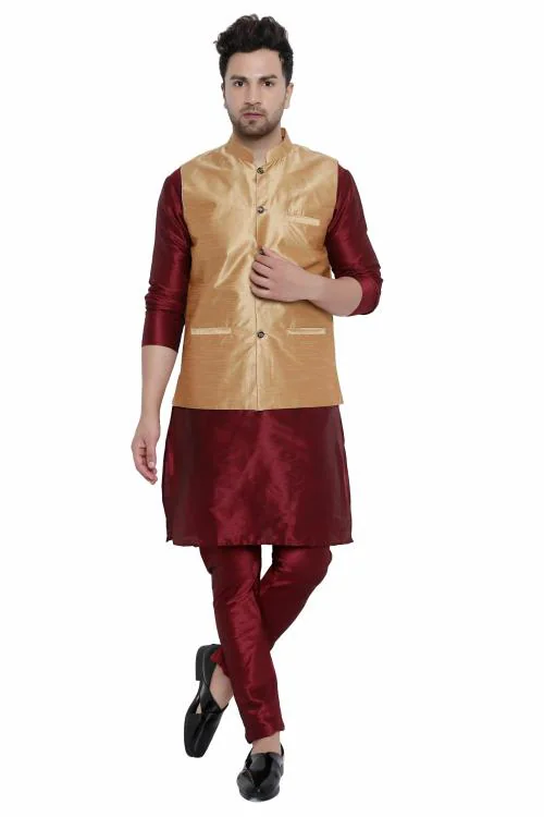 RYLEN Men's Silk Kurta Pajama With Modi Jacket, nehru Jacket With Kurta Pajama, Wedding Dress For Men, Indian Waistcoat For Men