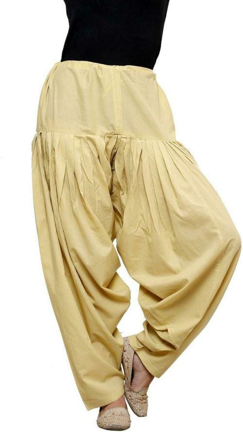 PISTAA Women Beige Solid Cotton Blend Single Patiala