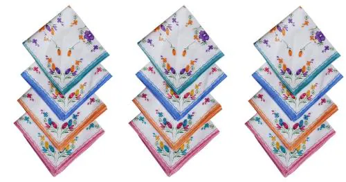Hira Women's 12 Pieces Cotton Floral Pattern Handkerchief (Multicolour, Large) (RICH GIRL)