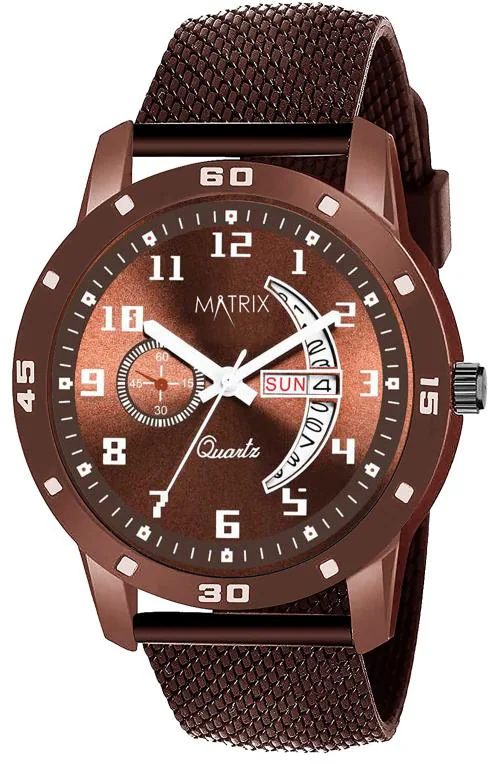 Matrix Day & Date Display Analog Wrist Watch for Men & Boys (Brown)
