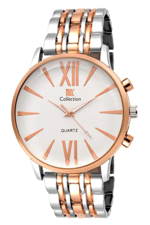 IIK Collection Round Studded Dial Metalic Bracelet Chain Strap Analogue Wrist Watch for Men and Boys -(IIK-104M)