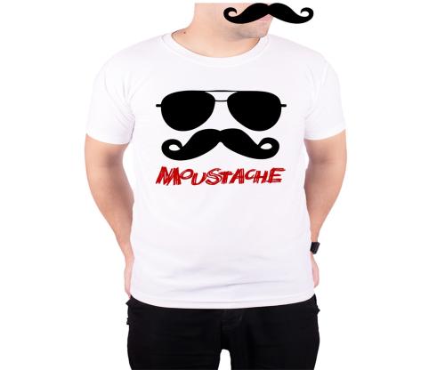 Mooch Wale Avaiator Moustache White Quick-Dri T-shirt For Men - White, XL