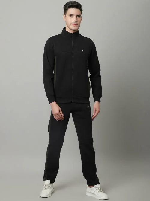 Cantabil Men Black Solid Full Sleeves Tracksuit