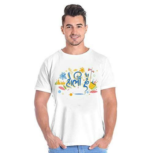 Delberto Tshirt|T-shirt Men and Women White Graphic Printed Polyester Regular Dry Fit Holi T-Shirt (Small)